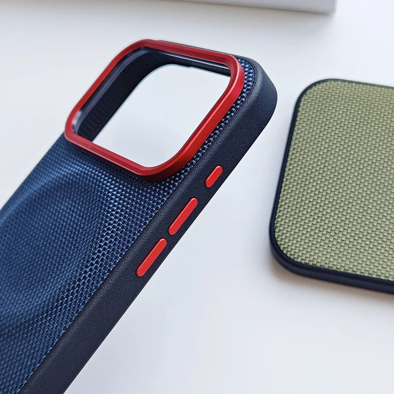 Magnetic Woven Leather Back Anti-Fingerprint Case for iPhone