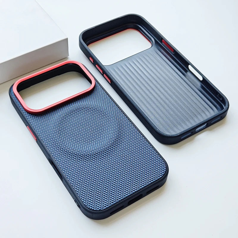 Magnetic Woven Leather Back Anti-Fingerprint Case for iPhone