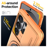 Slide Camera Protect Ring Holder With Card Armor Case For Samsung Galaxy