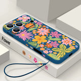 Flower Pattern Lanyard Phone Case For iPhone