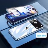 360 ° Full Protection Metal Magnetic Double-Sided Glass Snap Lock Case For iPhone