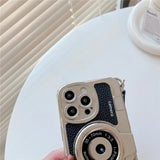 3D Retro Camera Graphic Phone Case PU Leather Strap For iPhone