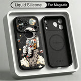 Magnetic Liquid Silicone Cartoon Astronaut Case For iPhone