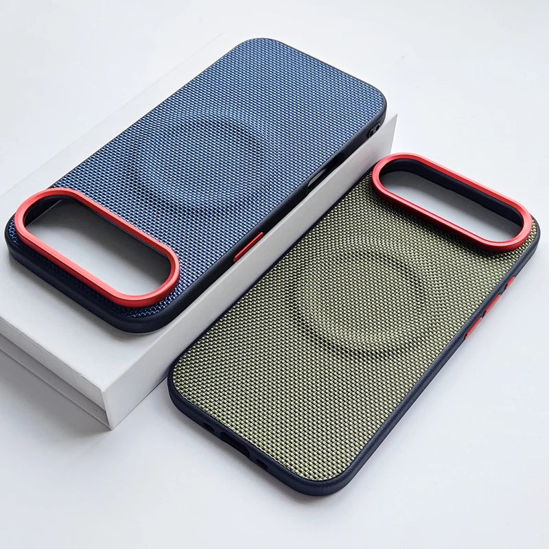 Magnetic Woven Leather Back Anti-Fingerprint Case for iPhone