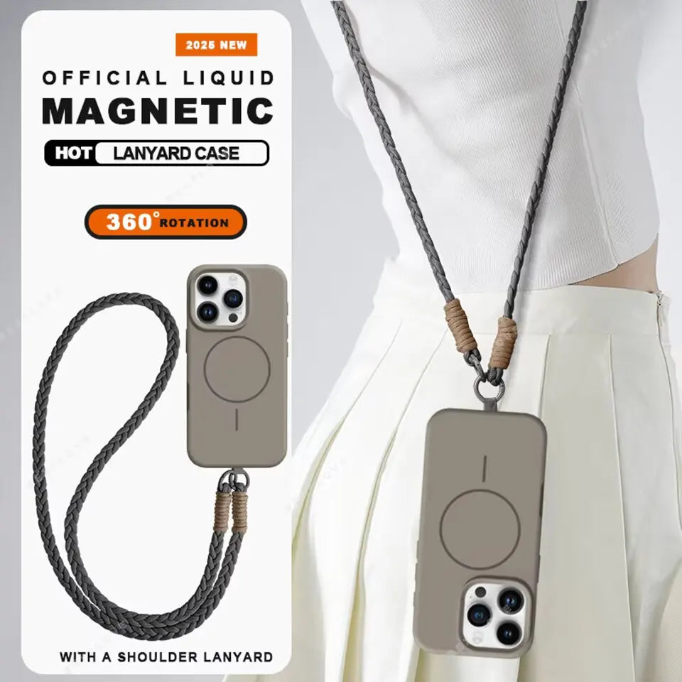 Long Crossbody Strap Magnetic Liquid Silicone Case For iPhone