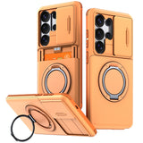 Slide Camera Protect Ring Holder With Card Armor Case For Samsung Galaxy