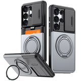 Slide Camera Protect Ring Holder With Card Armor Case For Samsung Galaxy