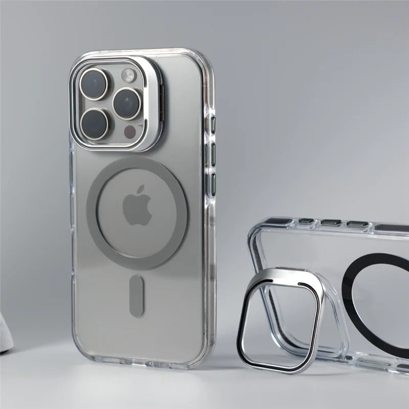 Luxury Camera Lens Holder Transparent Magnetic Case For iPhone