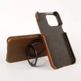 Genuine Leather Magnetic Ring Stand Bracket Case For iPhone