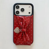 Elegant Red and Black Polka Dot Faux Leather Bow Case For iPhone