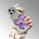 Purple Crystal Cherry Pattern Electroplated Glass Case For iPhone