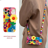 Flower With Lanyard Neck Strap  Silicone Case For iPhone