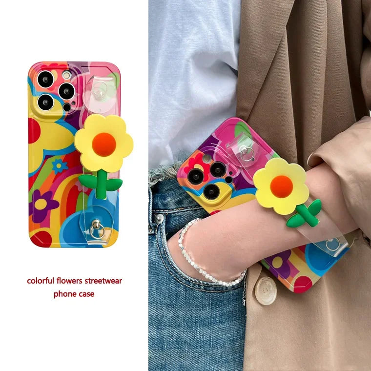 Flower With Lanyard Neck Strap  Silicone Case For iPhone