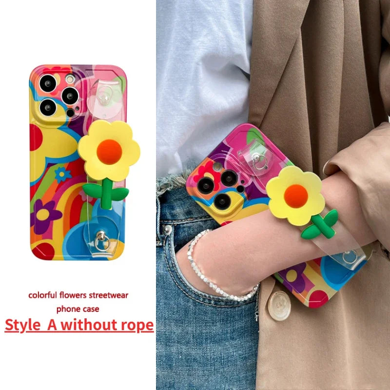 Flower With Lanyard Neck Strap  Silicone Case For iPhone