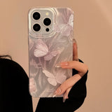 Stylish Feather Gauze Pattern Pink Butterfly Case For iPhone