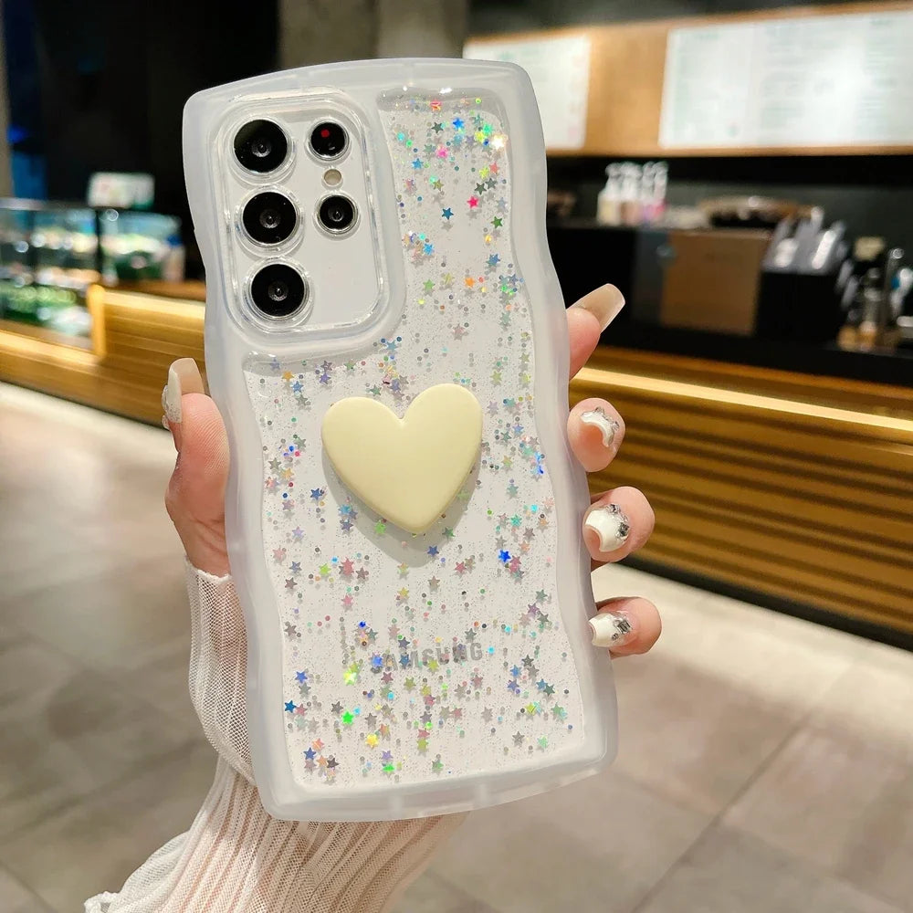 Transparent Love Heart Glitter Case For Samsung Galaxy