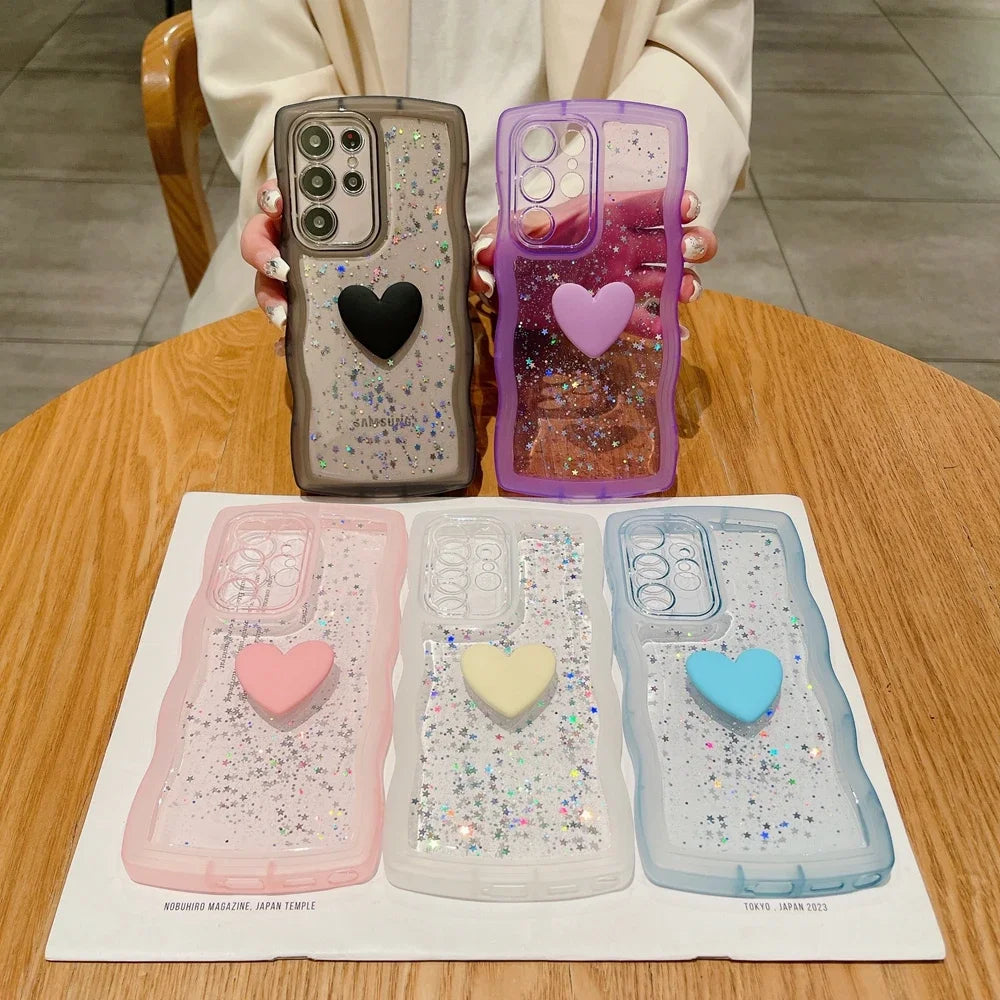 Transparent Love Heart Glitter Case For Samsung Galaxy