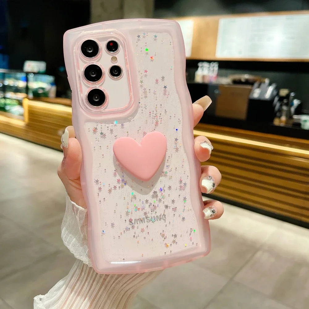 Transparent Love Heart Glitter Case For Samsung Galaxy