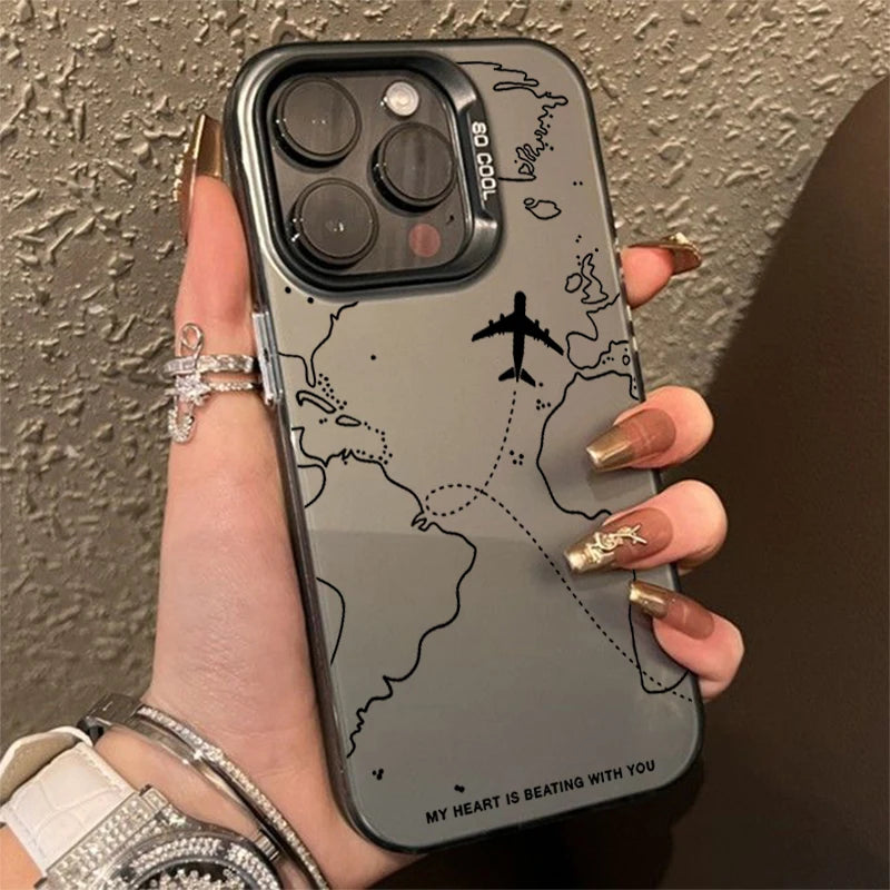 Matte Travel-Inspired Airplane Route Design Case for iPhone poomelo Matte Travel-Inspired Airplane Route Design Case for iPhone poomelo