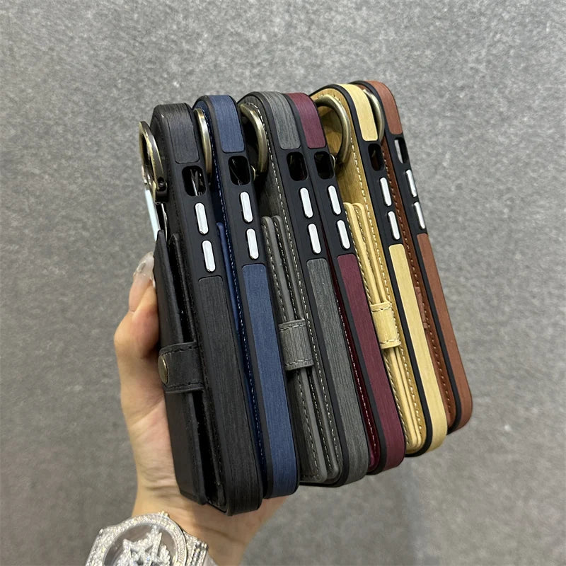 Leather Rotatable Ring Holder Trendy Card Pocket Wallet Case For iPhone