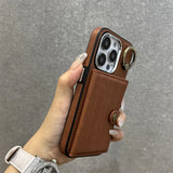 Leather Rotatable Ring Holder Trendy Card Pocket Wallet Case For iPhone