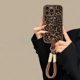 Winter Leopard Print Short Nylon Lanyard Case For iPhone