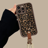 Winter Leopard Print Short Nylon Lanyard Case For iPhone