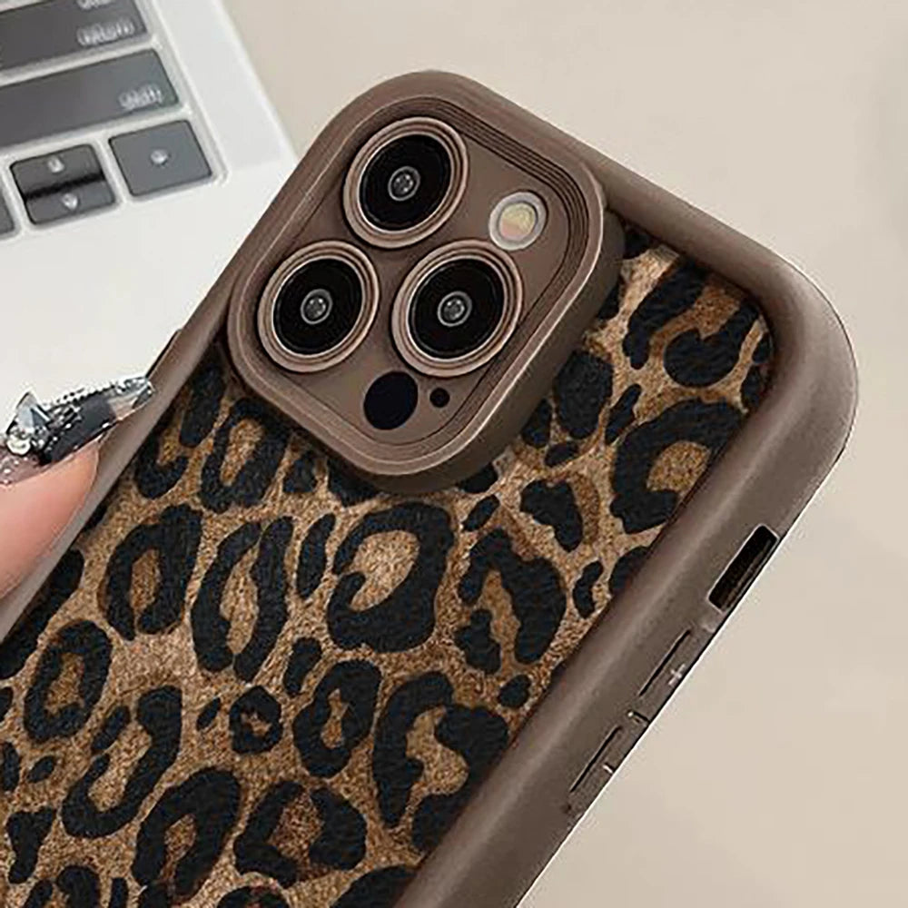 Winter Leopard Print Short Nylon Lanyard Case For iPhone