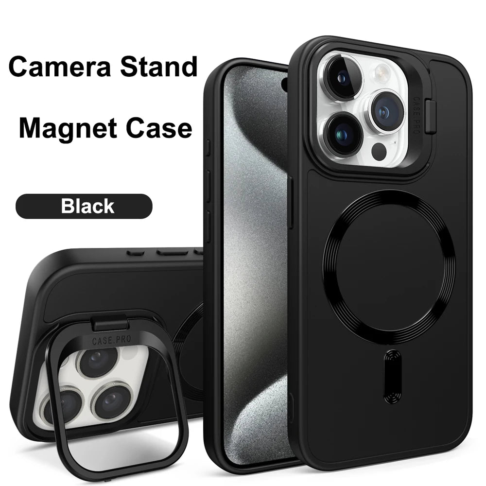 Matte Magnetic Lens Holder Stand Case For iPhone