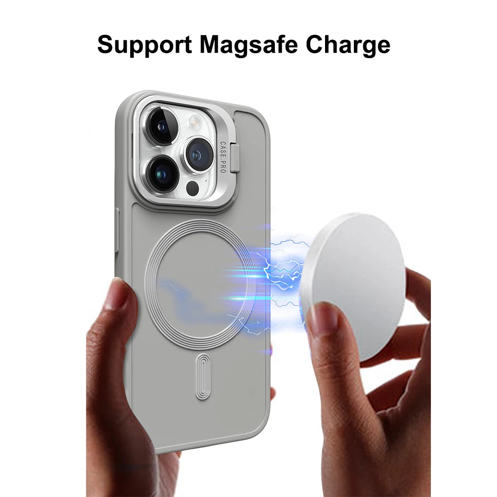 Matte Magnetic Lens Holder Stand Case For iPhone