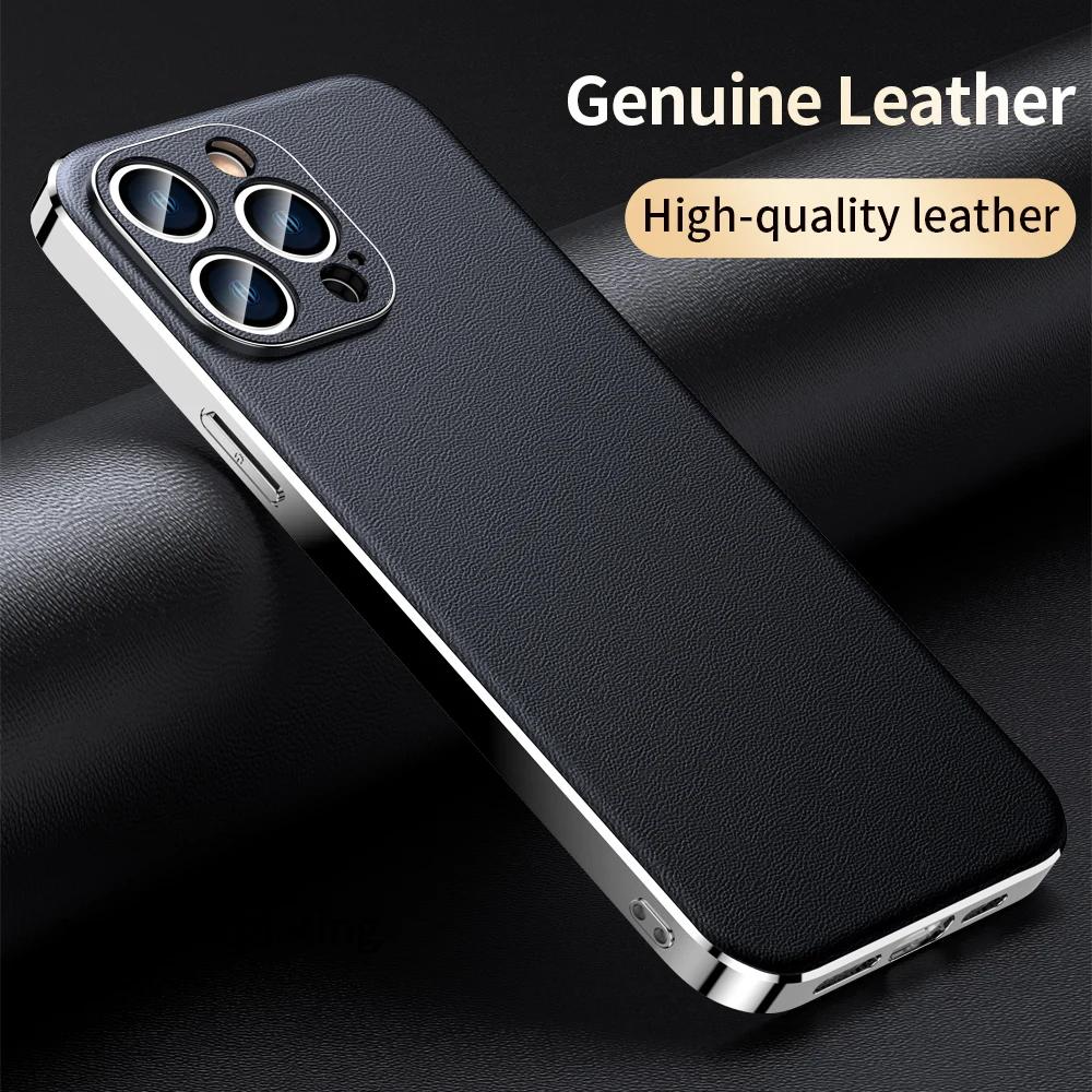 Genuine Cowhide Plating Leather Case for iPhone