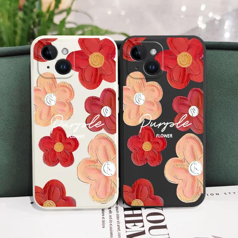 Red Oil Flower Silicone Case For iPhone