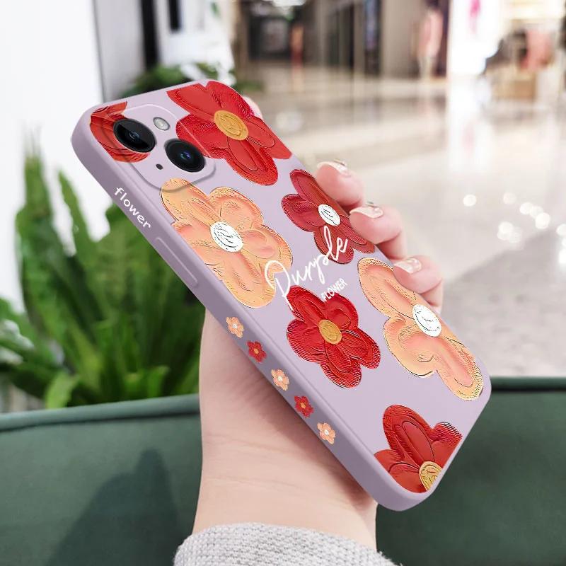 Red Oil Flower Silicone Case For iPhone