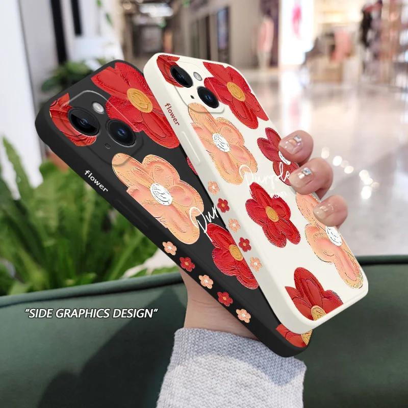 Red Oil Flower Silicone Case For iPhone