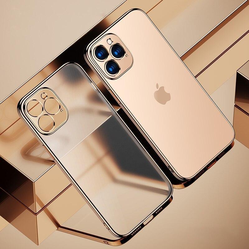 Luxury Square Frame Plating Clear Case For iPhone