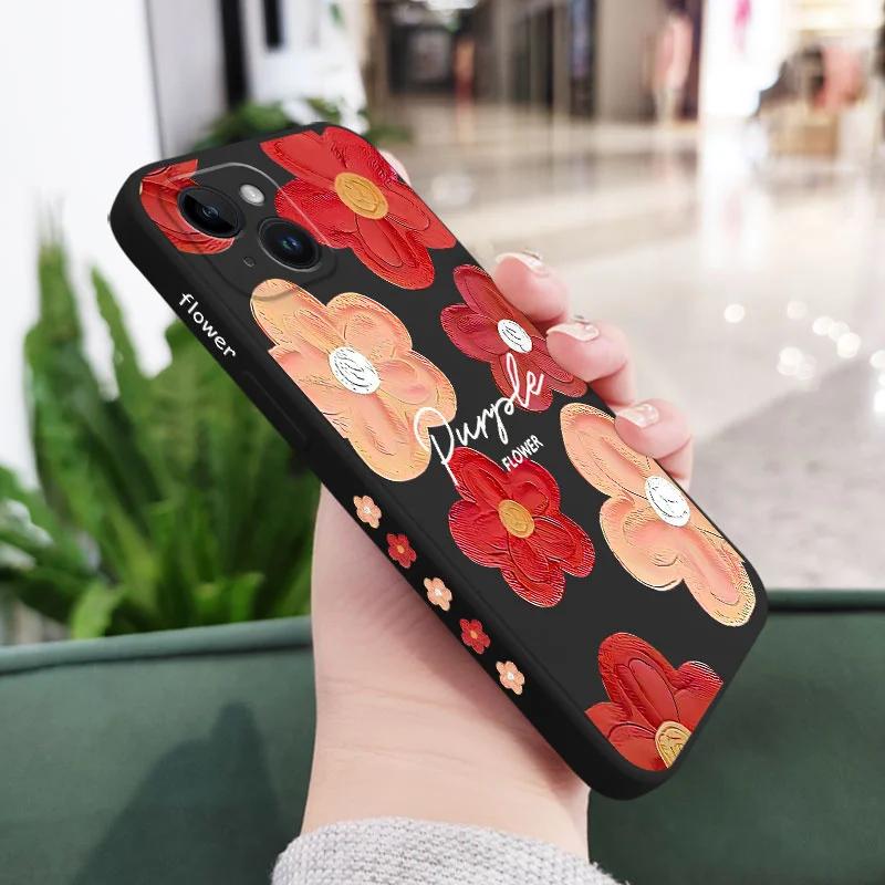 Red Oil Flower Silicone Case For iPhone