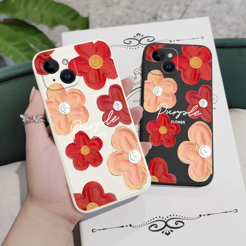 Red Oil Flower Silicone Case For iPhone