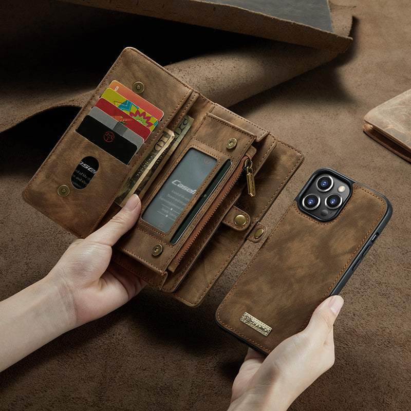 CaseMe iPhone 11 Pro Max Detachable Vintage Leather Multi-Functional Zipper  Wallet Case Black