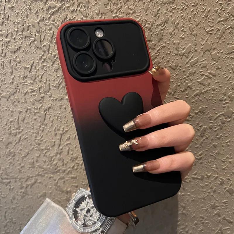 Cute Cartoon 3D Love Heart  Large Window Case For iPhone