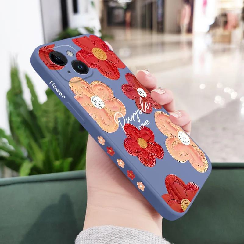 Red Oil Flower Silicone Case For iPhone