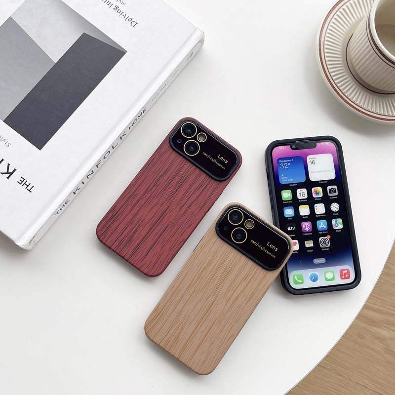 Wood Lens Protector Shockproof Case For iPhone