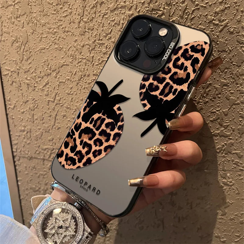 Leopard Print Strawberry Matte Laser Case For iPhone