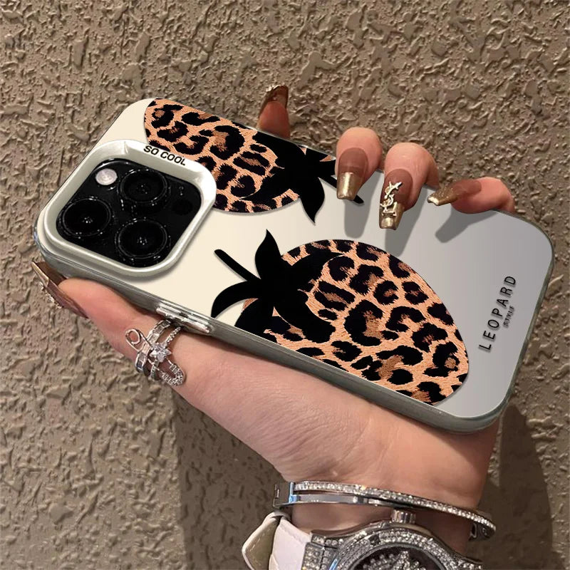 Leopard Print Strawberry Matte Laser Case For iPhone