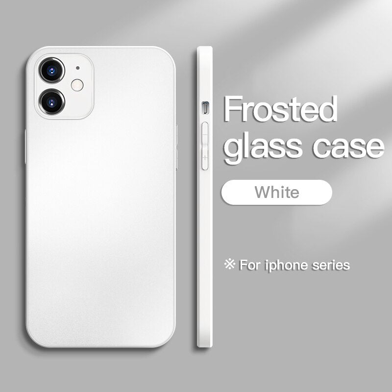 Original Square Frosted Tempered Glass Case For iPhone