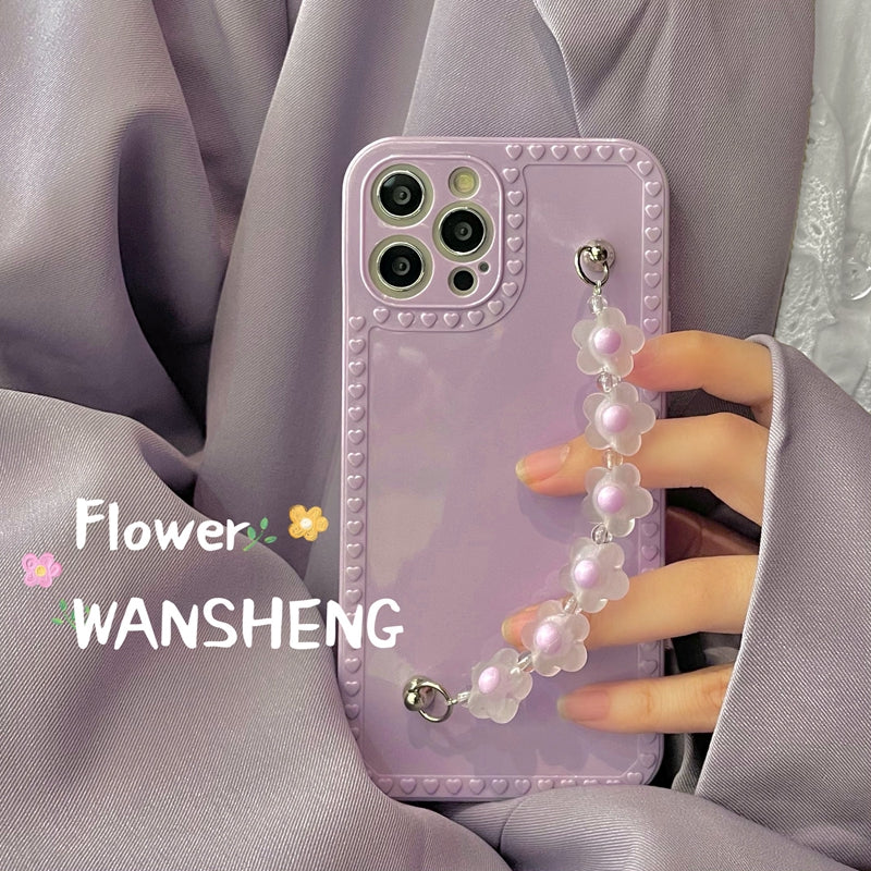 Lavender Purple 3d Flower Chain Female Soft Case For Iphone