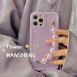 Lavender Purple 3d Flower Chain Female Soft Case For Iphone