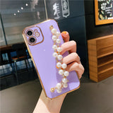 Plating Pearl Bracelet Chain Soft Case For iPhone