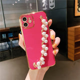 Plating Pearl Bracelet Chain Soft Case For iPhone