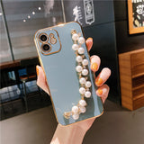 Plating Pearl Bracelet Chain Soft Case For iPhone