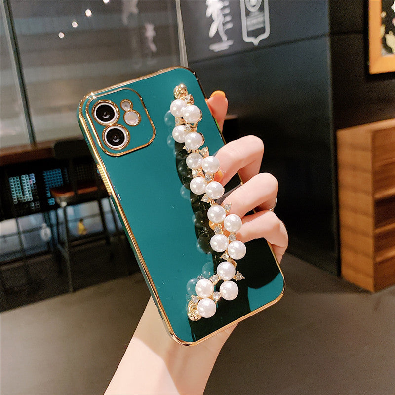 Plating Pearl Bracelet Chain Soft Case For iPhone